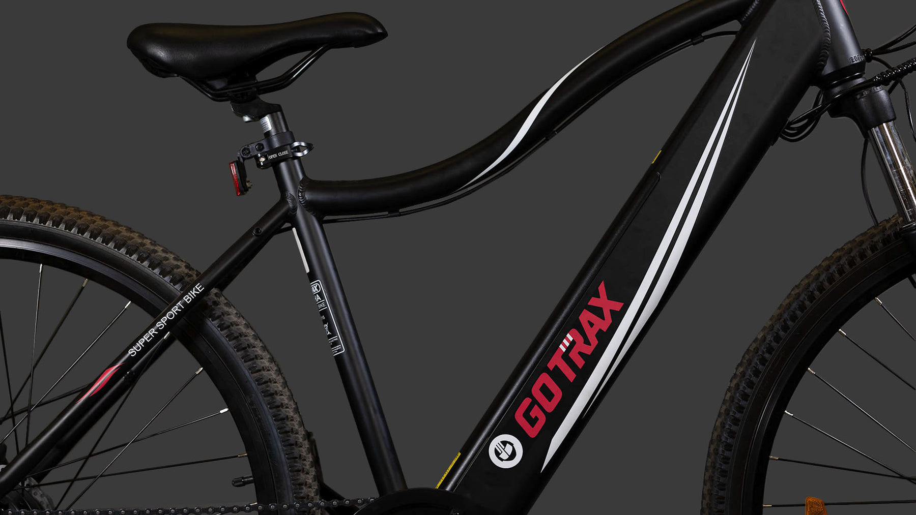 GOTRAX Black Emerge Mountain Bike Frame and Battery Close-Up