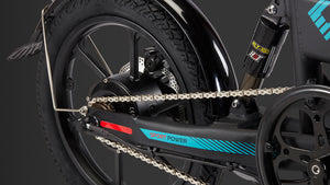 GOTRAX Black EBE1 Foldable Electric Bike with Pedal Assist Technology Rear Wheel Motor Close Up