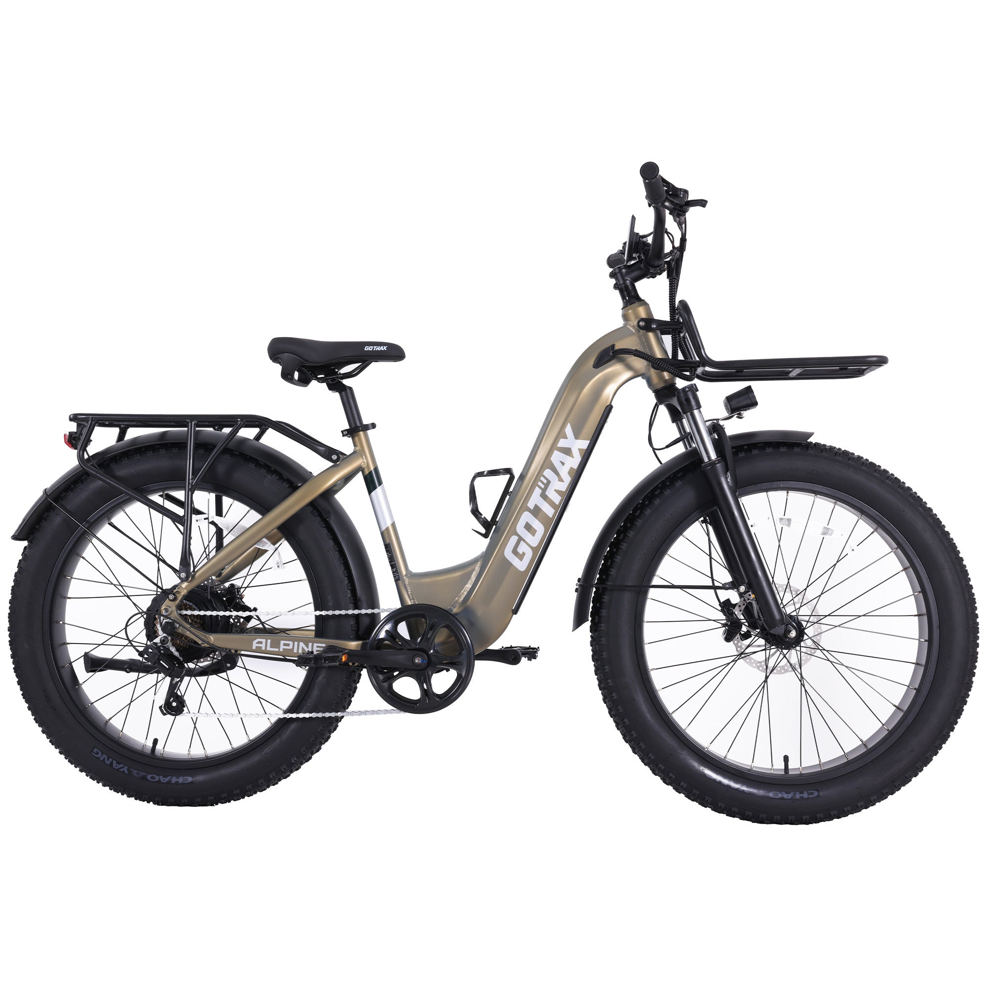 pedelecs e bike GOTRAX Alpine 26"x 4" Fat Tire E-Bike, 48V 13.5Ah Sizable Removable Battery 28mph up to 300lbs Adult Off-Road Electric Bike, Champagne