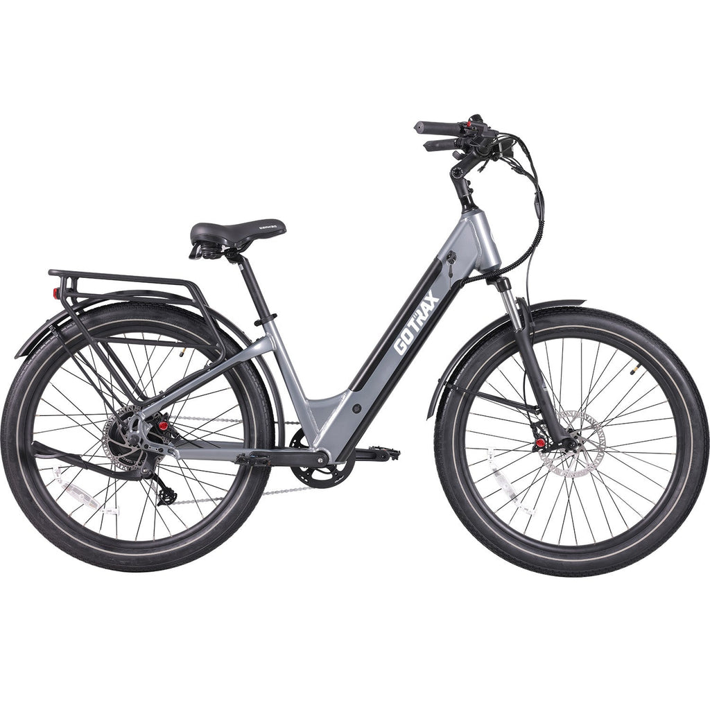 grey electric bicycle GOTRAX CTI 3 Step-Thru Electric Bike, Gray